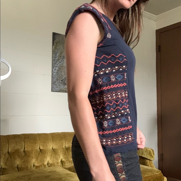 💛 Lucky brand navy blue side embroidered tank top - Picture 5 of 14